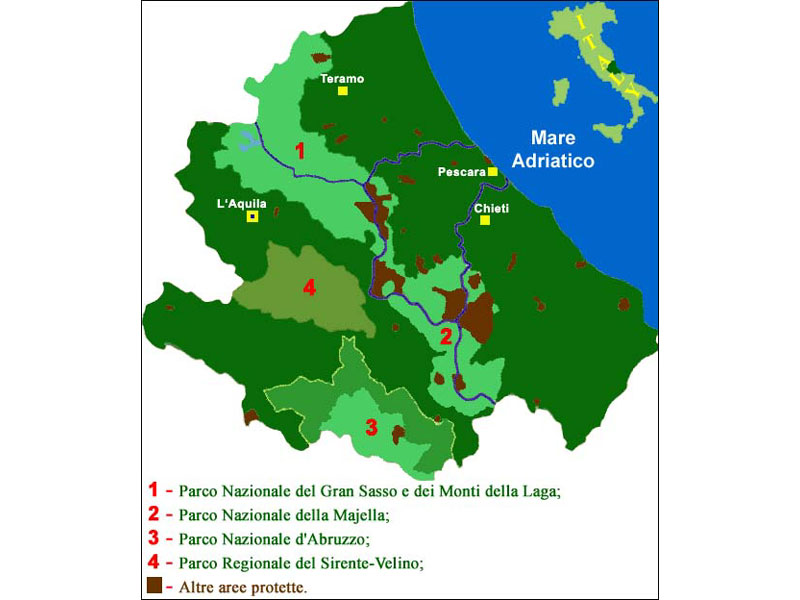 01-abruzzo.jpg - 01-abruzzo.jpg - Oltre il 30% del territorio abruzzese è protetto da vincoli di tutela ambientale attraverso la istituzione di tre  Parchi Nazionali (tra cui il più antico d'Italia), un immenso Parco Regionale ed oltre 30 Riserve Naturali. Per questa ragione all'Abruzzo  è stato attribuito l'appellativo di "Regione Verde d'Europa".